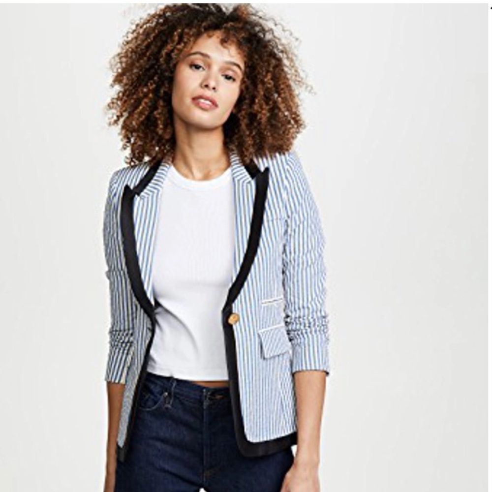 COPY - Smythe Taped Peaked Lapel Blazer in Blue Seersucker